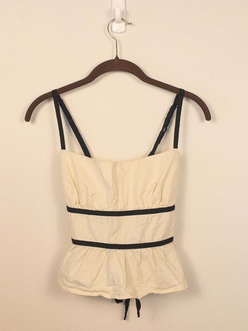 Princess Polly Daxon Cream and Black Ruched Peplum Tie-Back Cami Top US6